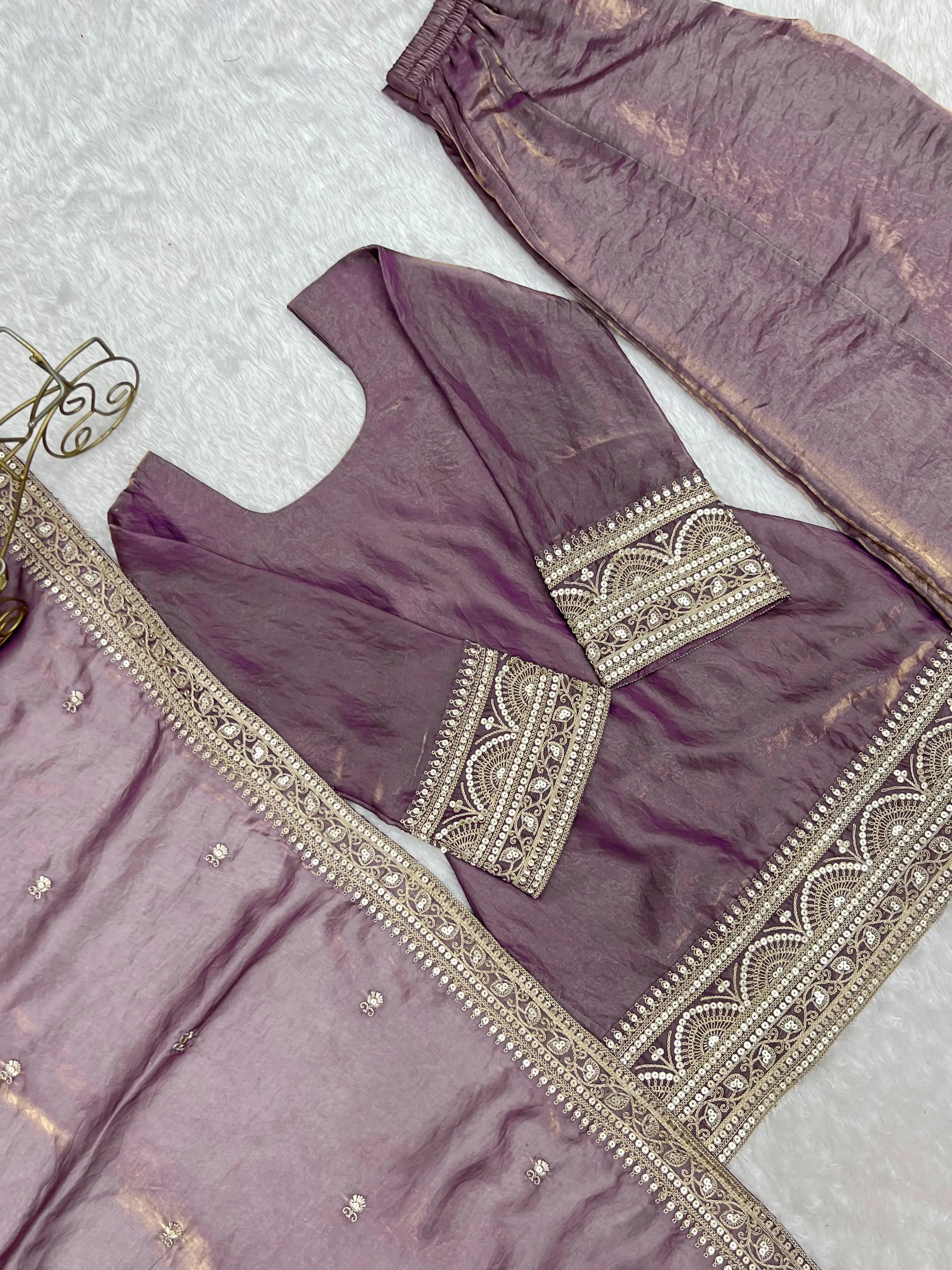 Lavender Pink Suit Flat Lay Cuff and Embroidery Detail – KU241