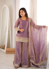 Lavender Pink Suit Full Length View with Embroidered Palazzo – KU241