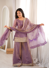 Lavender Pink Sequins Suit with Scalloped Hem and Dupatta – KU241