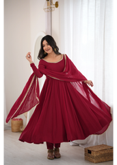 Dark Maroon Anarkali Suit with Dupatta Spread – KU242 | Kalyanja
