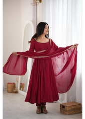 Dark Maroon Handwork Anarkali Suit – Dupatta Detail | Kalyanja