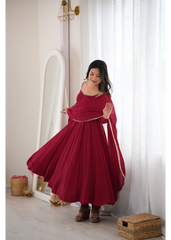 Dark Maroon Handwork Suit – Side View with Dupatta | Kalyanja