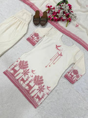 White Digital Print Suit Full Set Angled Flat Lay – KU243