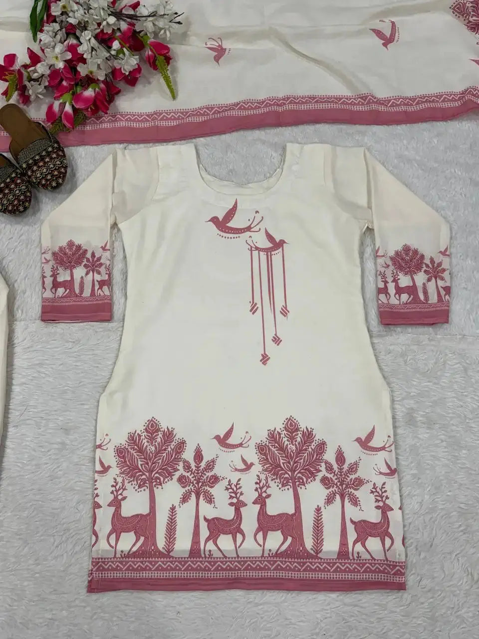 White Digital Print Suit Flat Lay – KU243