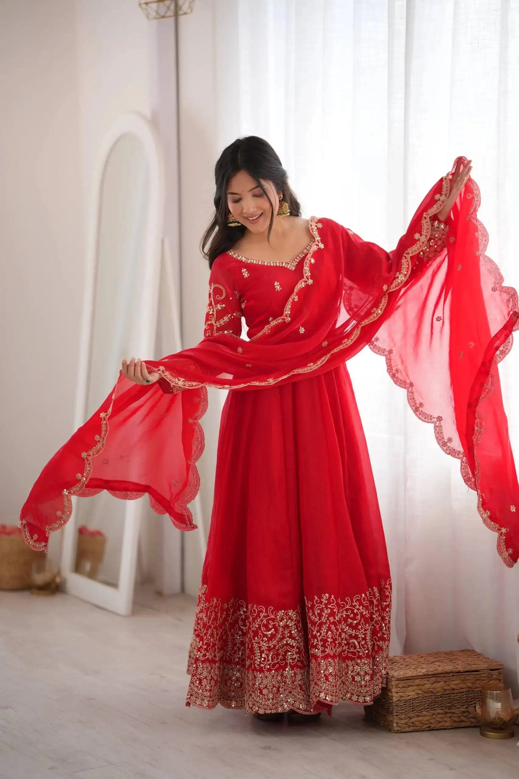 Red Anarkali Suit with Dupatta Spread Wide – KU244