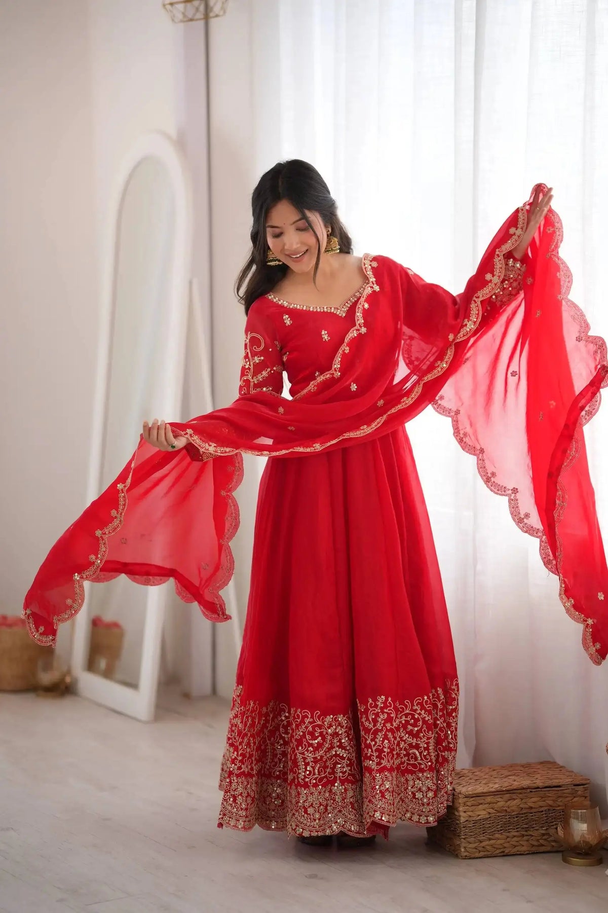 Red Anarkali Suit with Dupatta Spread Wide – KU244