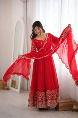 Red Anarkali Suit with Dupatta Spread Wide – KU244