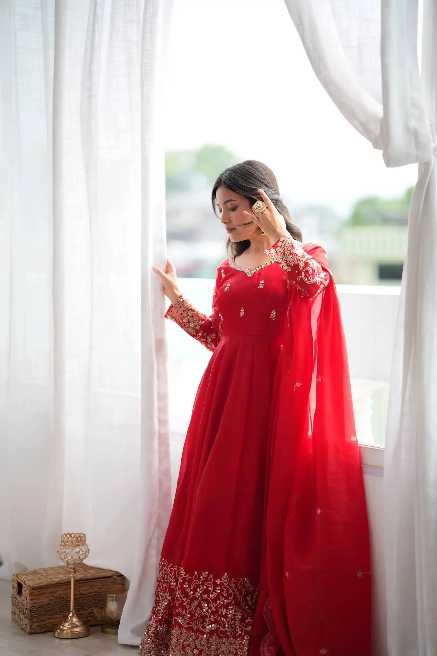 Red Anarkali Suit Front View Different Model – KU244