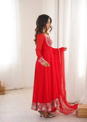 Red Faux Georgette Anarkali Suit – Side Profile View | Kalyanja