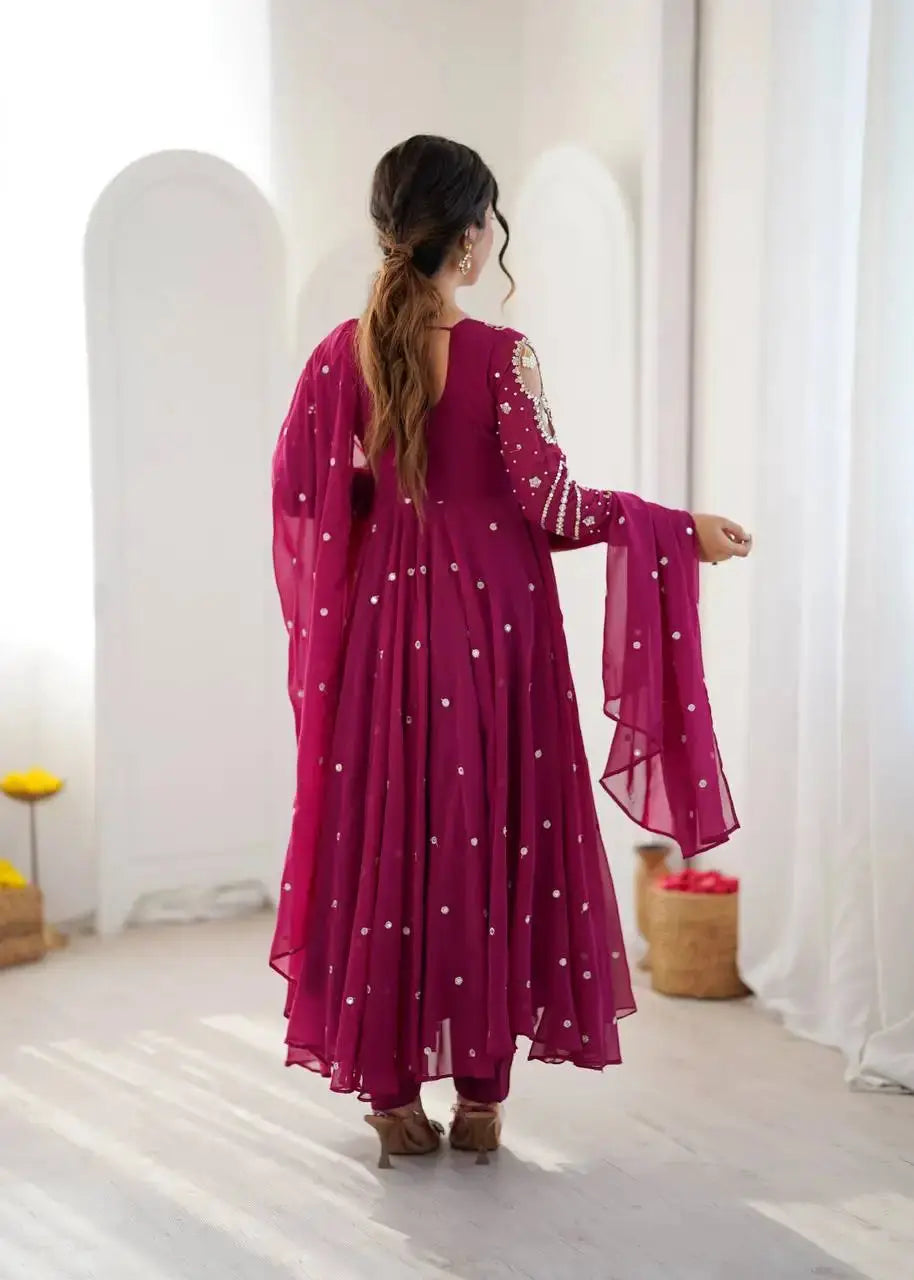 Magenta Anarkali Suit – second back view with dupatta draped