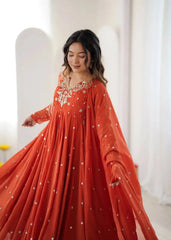 Orange Faux Georgette Anarkali Suit – Full Flare Twirl Shot | Kalyanja