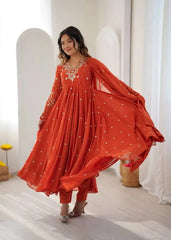 Orange Embroidered Anarkali Suit – Plus Size Front View | Kalyanja