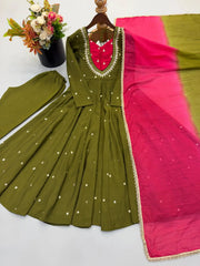 Dark Green Embroidered Anarkali Suit – penultimate full-length model pose