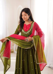 Dark Green Anarkali Suit – full-length standing pose showing straight pant and flair