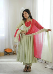 Light Pista Green Sequins Embroidered Anarkali Suit – back view showing open tie-up back
