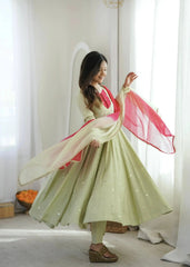 Light Pista Green Sequins Embroidered Anarkali Suit – final full-length model pose