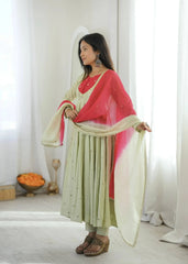 Light Pista Green Anarkali Suit – second full-length pose showing two-tone design