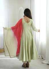 Light Pista Green Suit – third full-length view highlighting flair and ombre dupatta