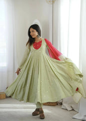 Light Pista Green Anarkali Suit – full-length angled pose