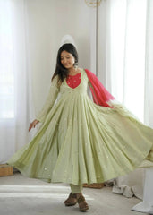 Light Pista Green Anarkali Suit – standing full-length view showing straight pant