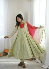 Light Pista Green Suit – full-length side-angle view showing ombre dupatta gradient