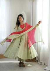 Light Pista Green Embroidered Anarkali Suit – full-length walking pose