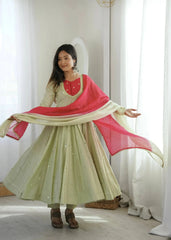 Light Pista Green Anarkali Suit – full-length pose with complete 3-piece set