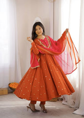 Orange Anarkali Suit with Dupatta Draped – KU247