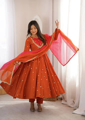 Orange Embroidered Anarkali Suit Dupatta Spread – KU247