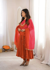 Orange Anarkali Suit Side Profile with Ombre Dupatta – KU247