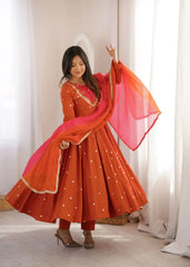 Orange Anarkali Flare with Ombre Dupatta – KU247