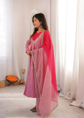 Pink Anarkali Suit – second front view showing 48-inch flair and straight pant