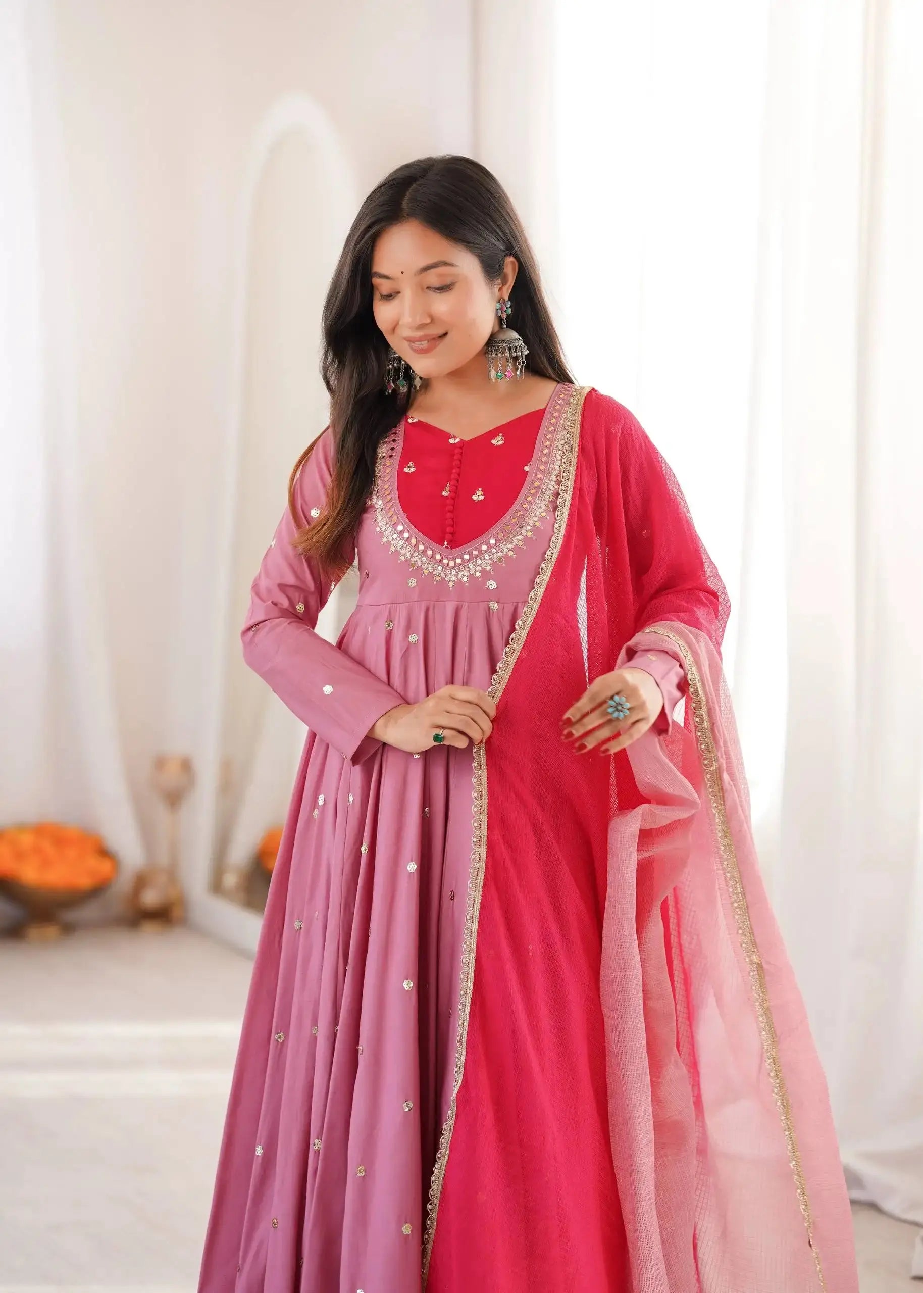 Pink Embroidered Anarkali Suit – final full-length model pose