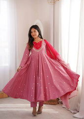 Pink Anarkali Suit – third full-length view highlighting flair movement