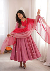 Pink Anarkali Suit – full-length standing pose showing straight pant and flair