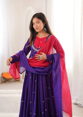 Purple Anarkali Suit – second back view with ombre dupatta