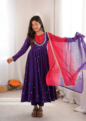 Purple Sequins Embroidered Anarkali Suit – back view showing open tie-up back