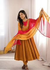 Yellow Anarkali Suit – second back view with ombre dupatta