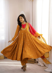 Yellow Sequins Embroidered Anarkali Suit – back view showing open tie-up back