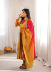 Yellow Suit – scattered sequin mirror booti detail on Anarkali flair