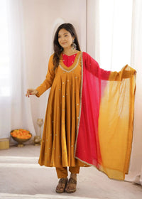 Yellow Sequins Embroidered Anarkali Suit – Pant Set with Dupatta