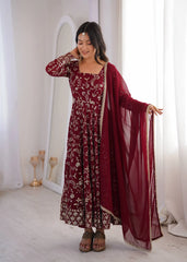 Maroon Anarkali Suit – second front view showing 48-inch flair and straight pant