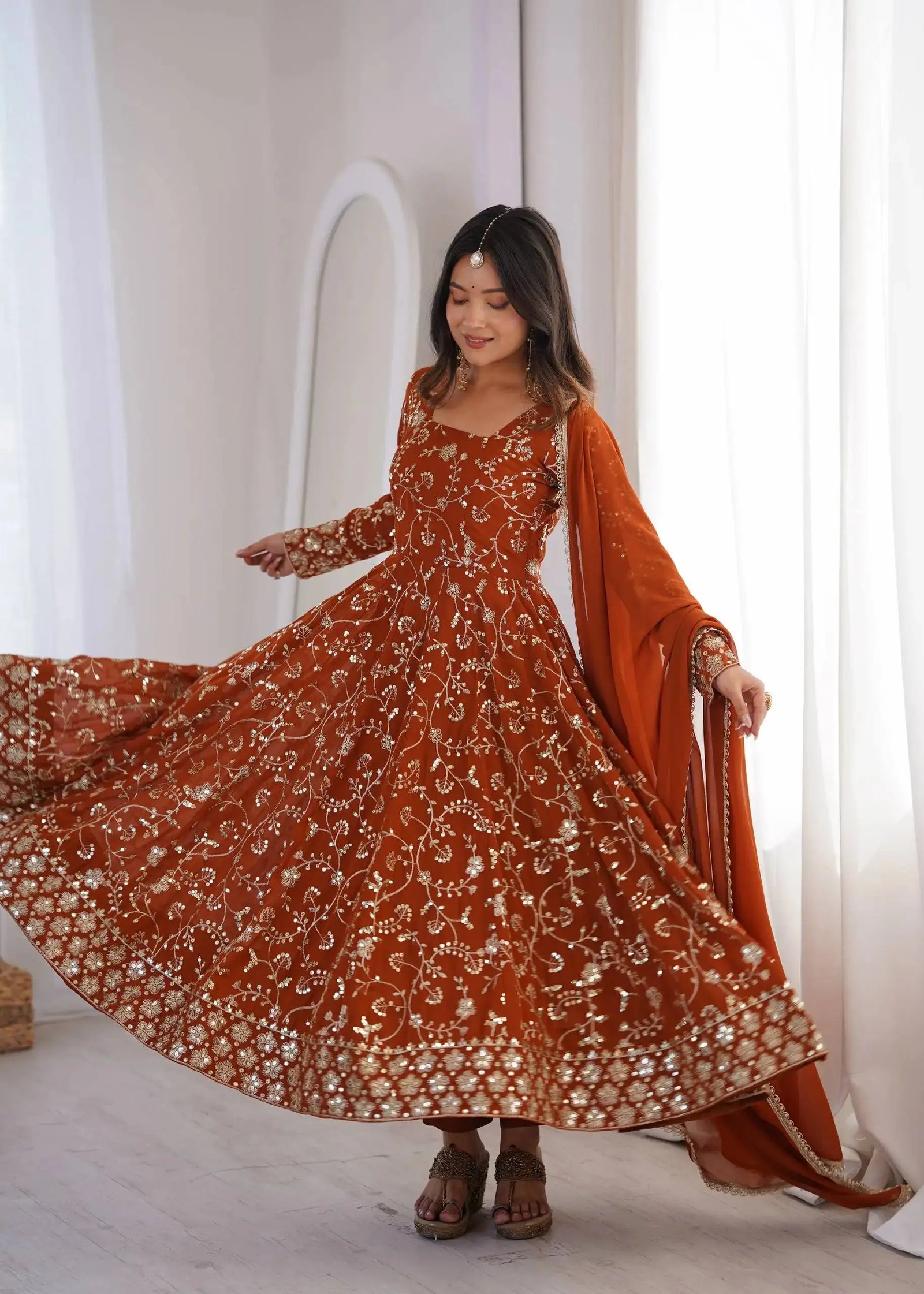 Orange Embroidered Suit – Dupatta Wing Spread | KU248 | Kalyanja