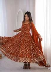 Orange Embroidered Suit – Dupatta Wing Spread | KU248 | Kalyanja