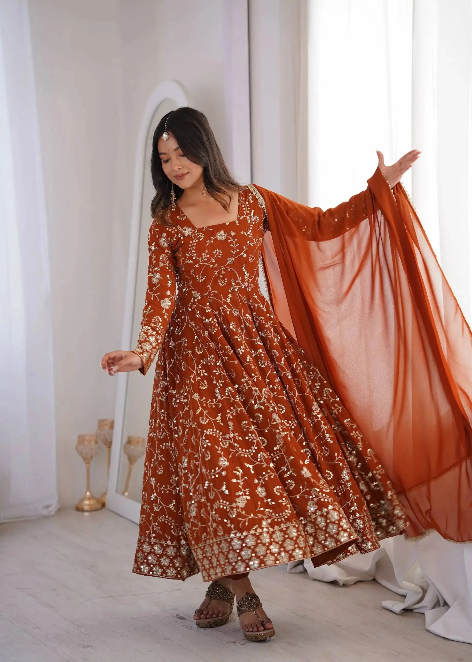 Orange Sequins Embroidered Suit – Dupatta View | KU248 | Kalyanja
