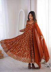 Orange Embroidered Anarkali Suit – Hem Border and Flair Detail | Kalyanja