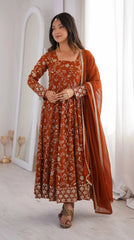 Orange Sequins Embroidered Anarkali Suit – Model with Flair | Kalyanja