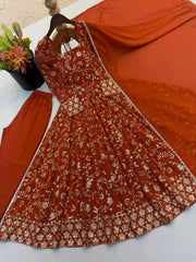 Orange Sequins Embroidered Anarkali Suit – Full Length Model View | Kalyanja
