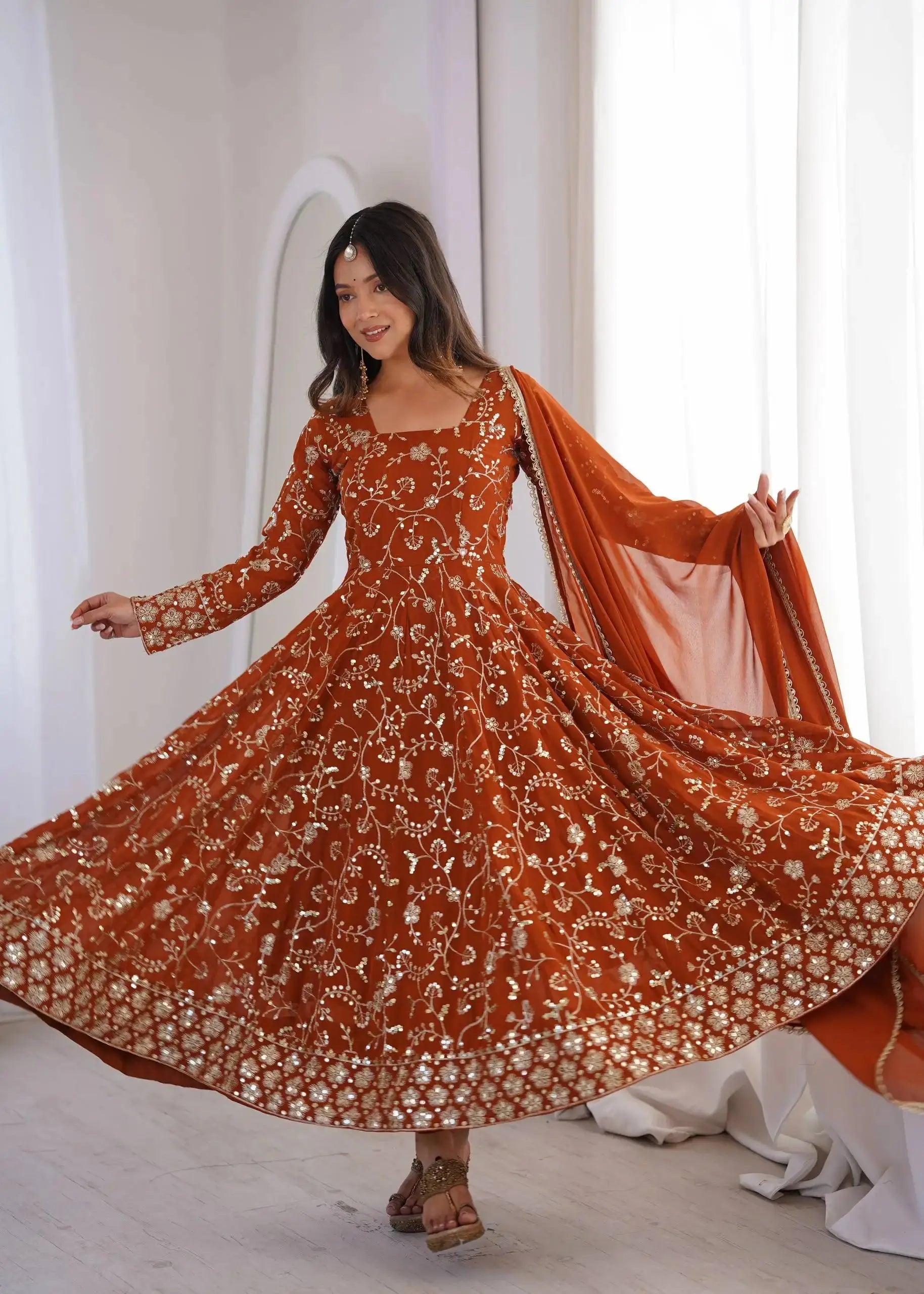 Orange Sequins Embroidered Suit – Full Flair Twirl Shot | KU248 | Kalyanja