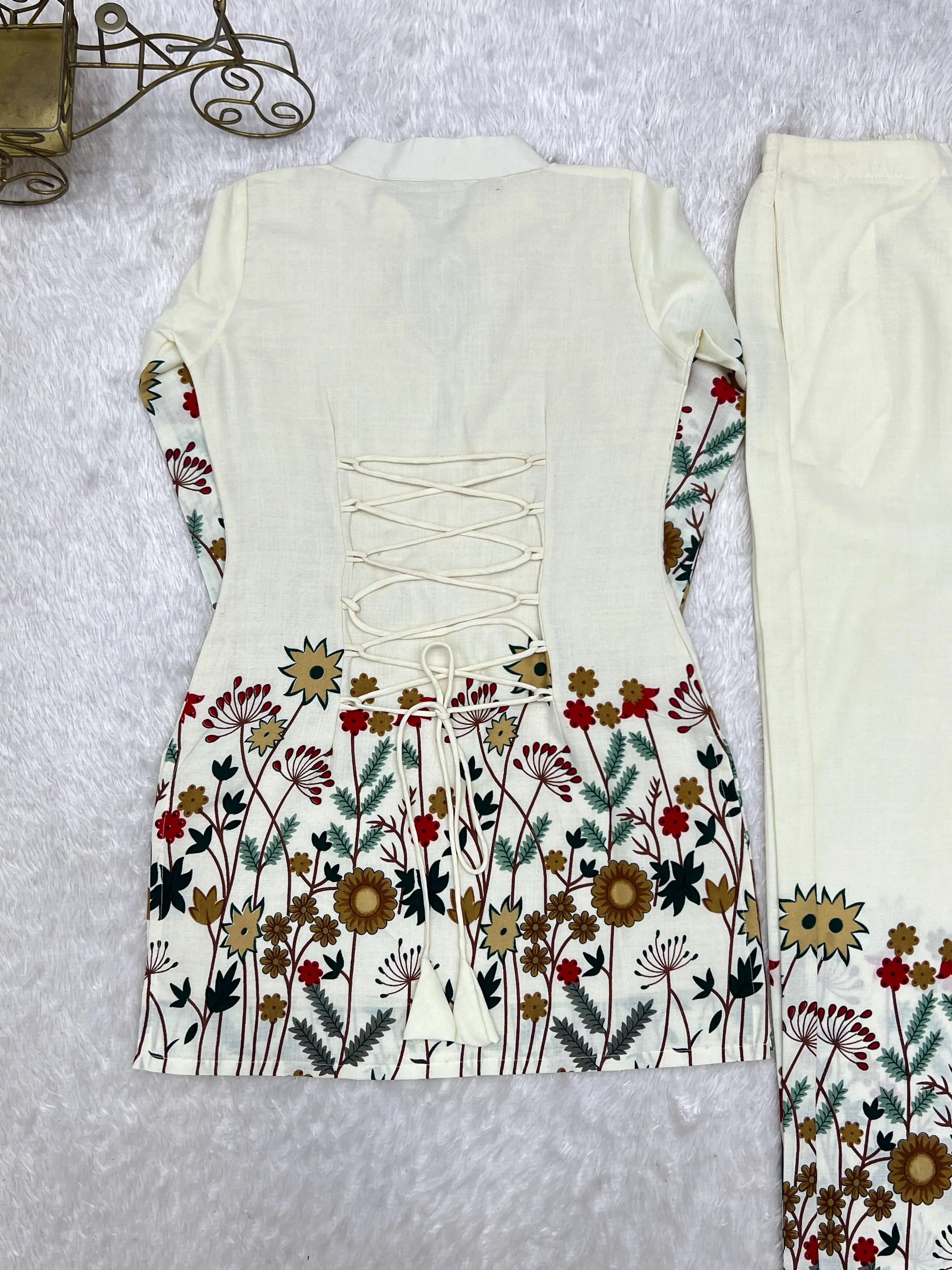 Off White Suit Back Flat Lay Showing Dori Lace-Up Detail – KU249